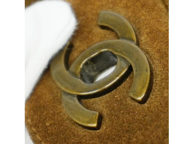 Sac à épaule en daim marron Chanel - vue 7