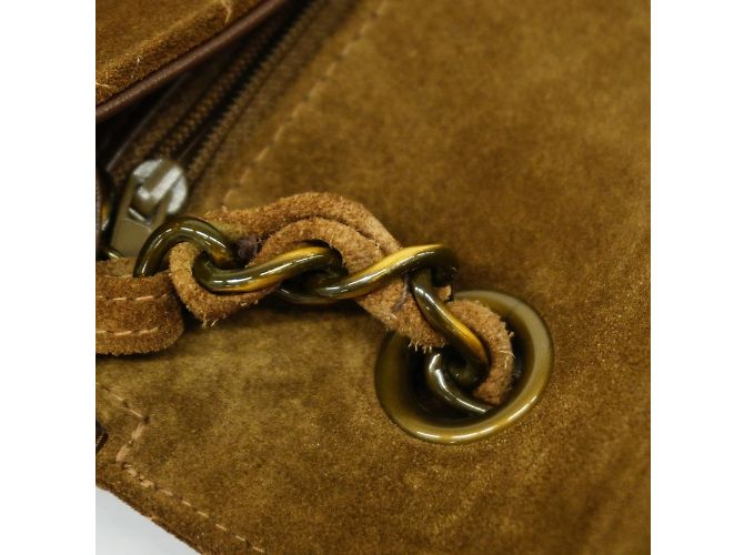 Sac à épaule en daim marron Chanel - vue 8