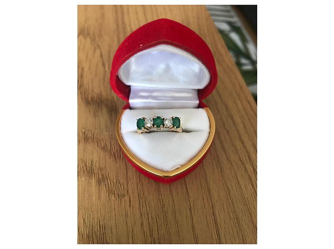 Autre Marque Anello in oro giallo 14 carati con smeraldi e diamanti D'oro - vista 2