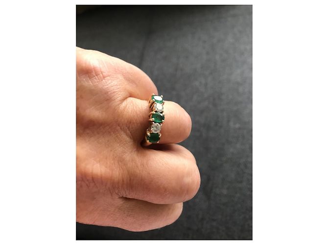 Autre Marque Anello in oro giallo 14 carati con smeraldi e diamanti D'oro - vista 3