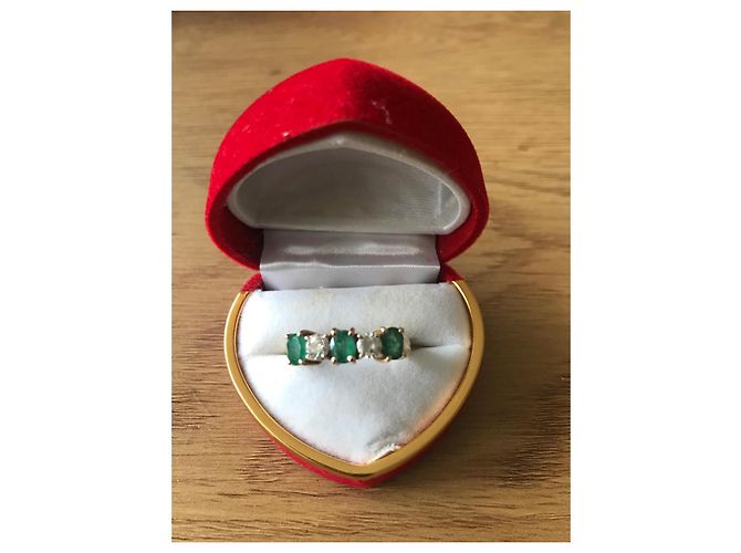 Autre Marque Anello in oro giallo 14 carati con smeraldi e diamanti D'oro - vista 4