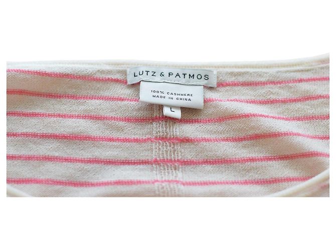 Autre Marque Lutz & Patmos Gestreifter Kaschmir Strickpullover Weiß Rosa L - Ansicht 3