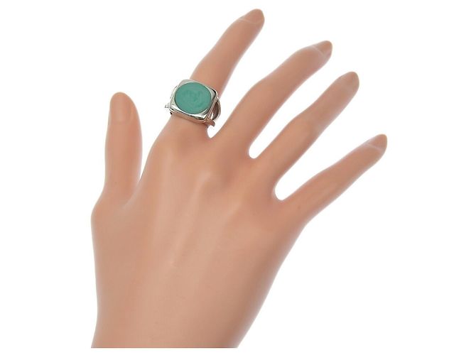 Hermès Corozo Bandring von Hermes Silber Grün - Ansicht 2