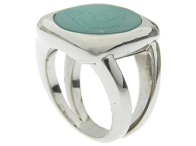 Hermès Corozo Bandring von Hermes Silber Grün - Ansicht 3