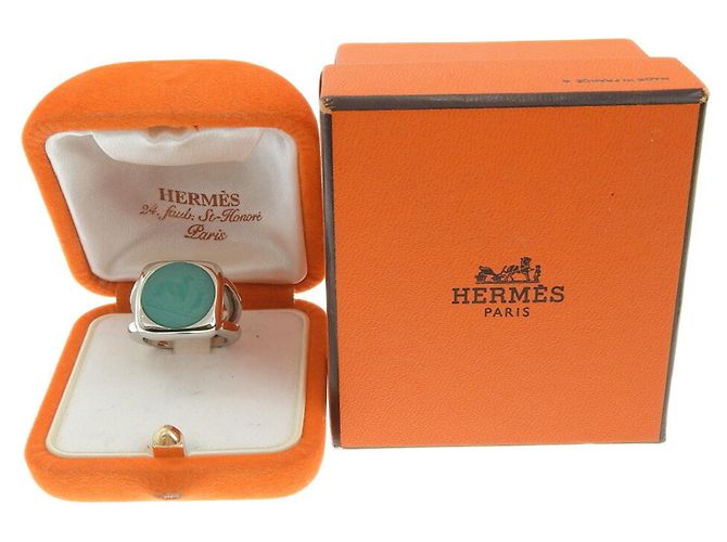 Hermès Corozo Bandring von Hermes Silber Grün - Ansicht 6