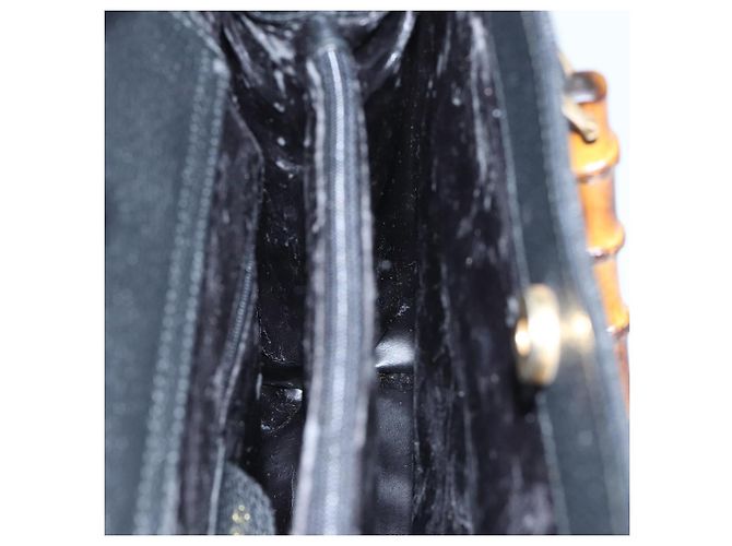 Borsa a mano GUCCI in pelle scamosciata nera e oro Bamboo 002 1186 0260 Auth ep5511 Nero D'oro - vista 18