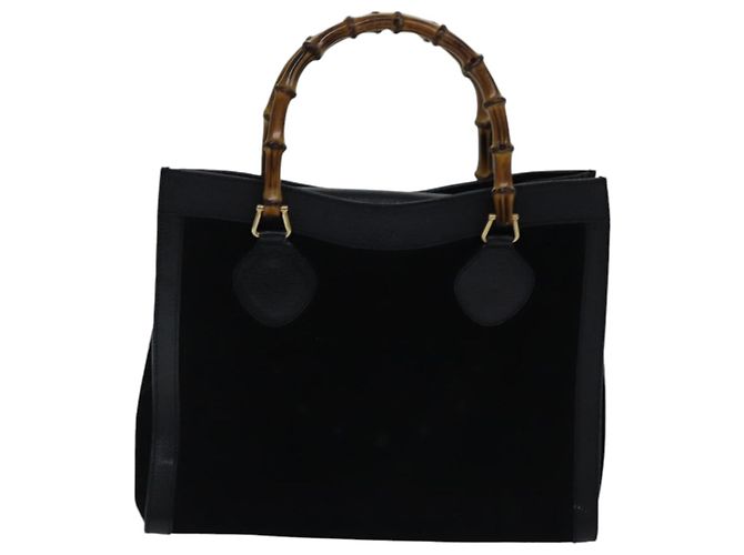Borsa a mano GUCCI in pelle scamosciata nera e oro Bamboo 002 1186 0260 Auth ep5511 Nero D'oro - vista 2