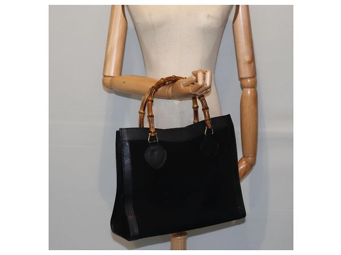 Borsa a mano GUCCI in pelle scamosciata nera e oro Bamboo 002 1186 0260 Auth ep5511 Nero D'oro - vista 22