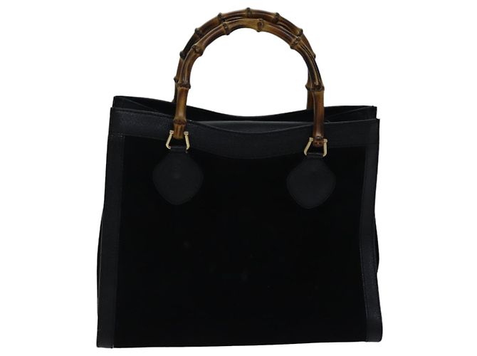 Borsa a mano GUCCI in pelle scamosciata nera e oro Bamboo 002 1186 0260 Auth ep5511 Nero D'oro - vista 3