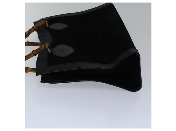 Borsa a mano GUCCI in pelle scamosciata nera e oro Bamboo 002 1186 0260 Auth ep5511 Nero D'oro - vista 5