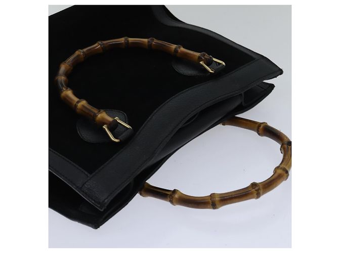 Borsa a mano GUCCI in pelle scamosciata nera e oro Bamboo 002 1186 0260 Auth ep5511 Nero D'oro - vista 6