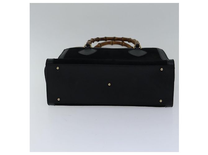 Borsa a mano GUCCI in pelle scamosciata nera e oro Bamboo 002 1186 0260 Auth ep5511 Nero D'oro - vista 9