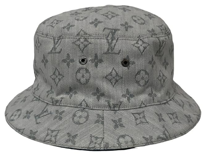 Cappello bucket in denim Monogram Louis Vuitton Bianco Blu - vista 3