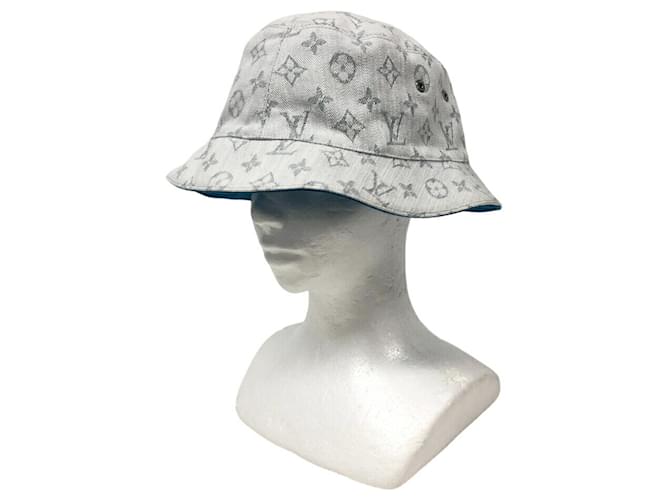 Cappello bucket in denim Monogram Louis Vuitton Bianco Blu - vista 5