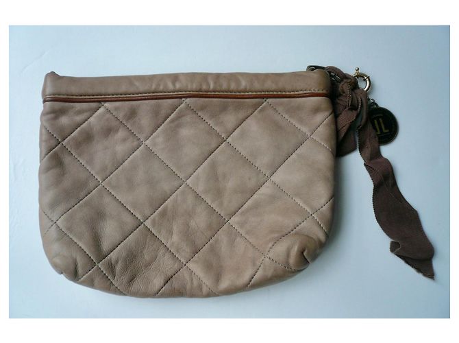 LANVIN Pochette con zip caffè latte in pelle in ottime condizioni Beige - vista 2