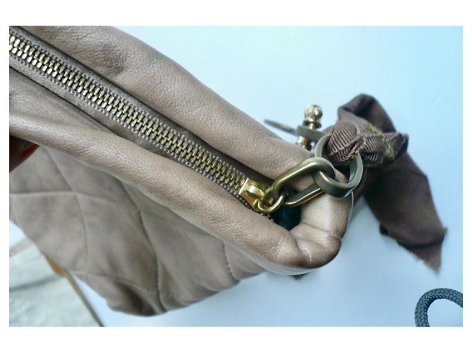 LANVIN Pochette con zip caffè latte in pelle in ottime condizioni Beige - vista 5