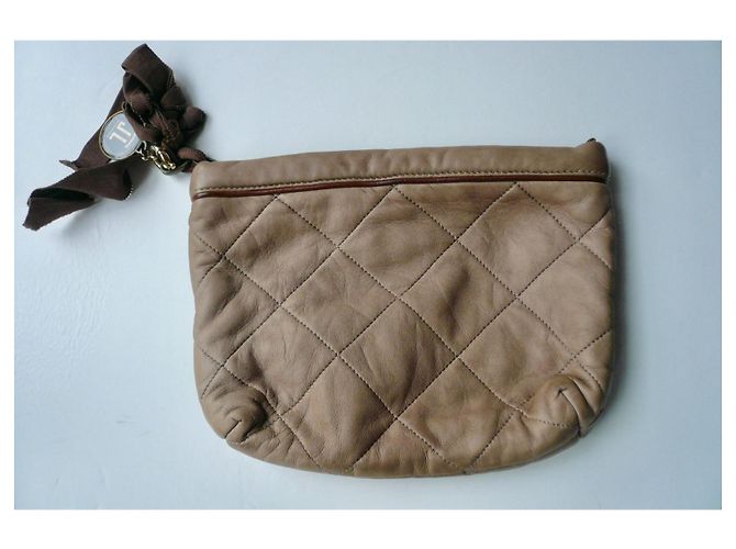 LANVIN Pochette con zip caffè latte in pelle in ottime condizioni Beige - vista 7