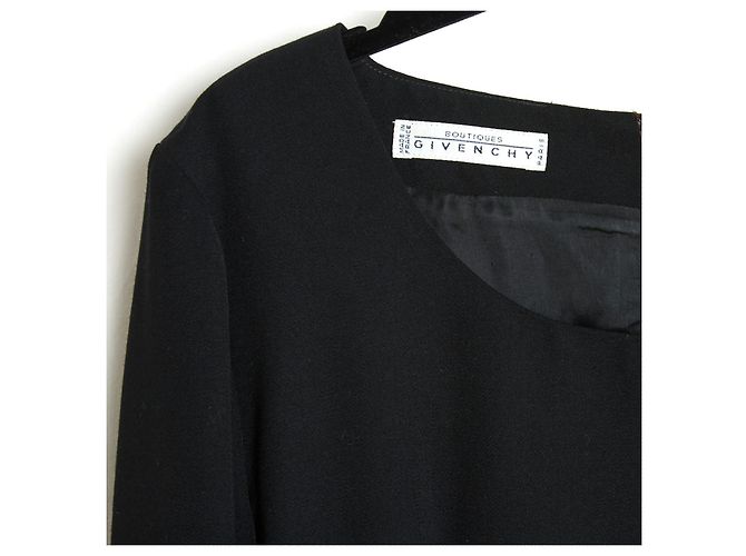 Abito Givenchy anni '90 FR38 Lana nera e polsini in seta Shot UK10 US8 Nero - vista 3