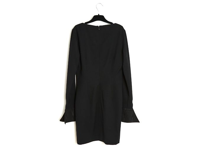 Abito Givenchy anni '90 FR38 Lana nera e polsini in seta Shot UK10 US8 Nero - vista 4