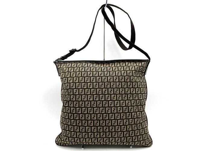 Fendi braune Canvas Schultertasche - Ansicht 2