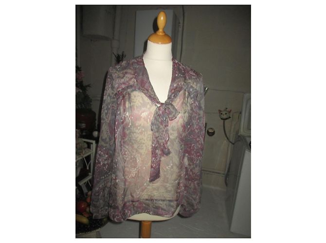 Autre Marque Naf Naf Seidenbluse Grau Rosa Beige Größe 40 - Ansicht 2