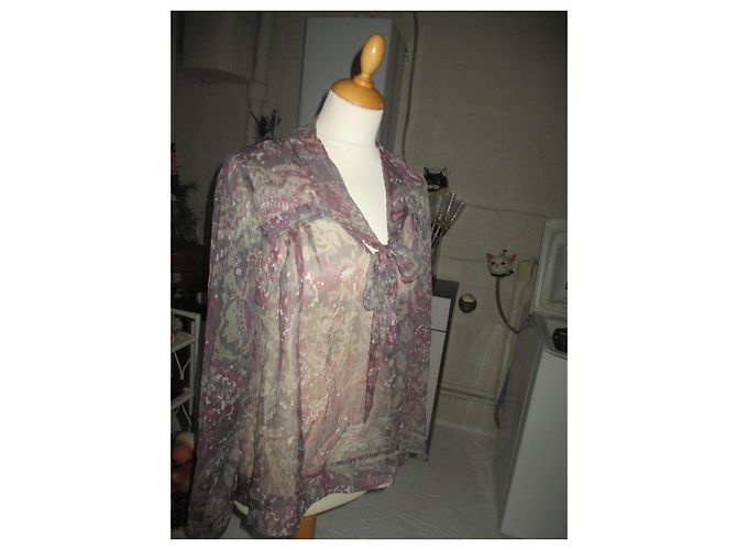 Autre Marque Naf Naf Seidenbluse Grau Rosa Beige Größe 40 - Ansicht 3