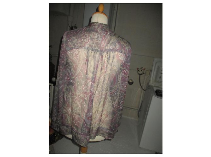 Autre Marque Naf Naf Seidenbluse Grau Rosa Beige Größe 40 - Ansicht 4