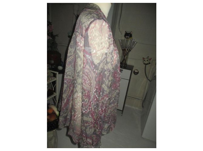 Autre Marque Naf Naf Seidenbluse Grau Rosa Beige Größe 40 - Ansicht 5