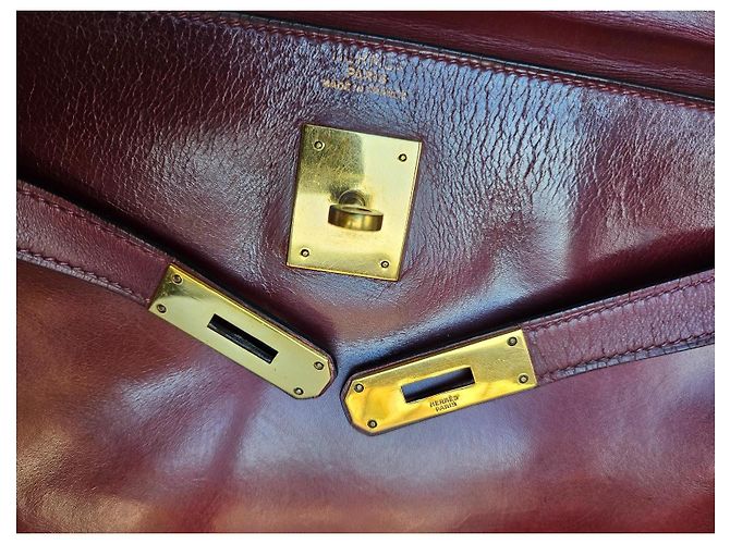 Hermès Kelly 32 Vintage Handtasche 1965 Rot / Braun authentisch Dunkelbraun - Ansicht 10
