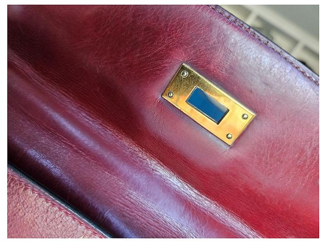 Hermès Kelly 32 Vintage Handtasche 1965 Rot / Braun authentisch Dunkelbraun - Ansicht 11