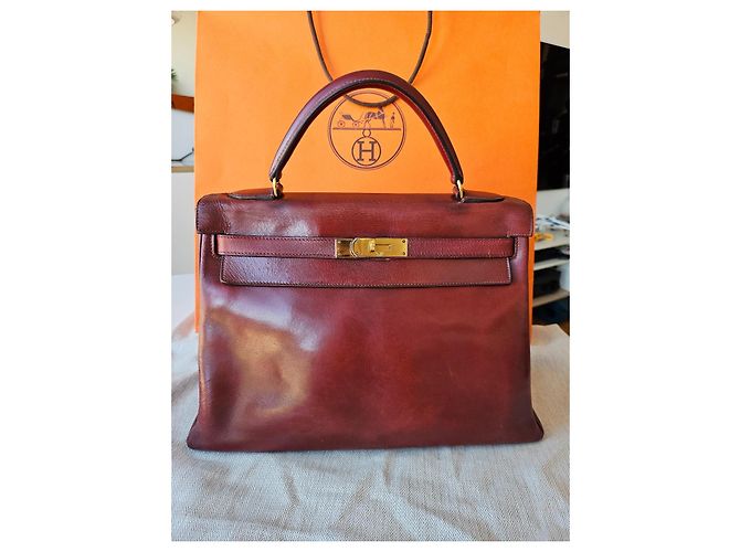Hermès Kelly 32 Vintage Handtasche 1965 Rot / Braun authentisch Dunkelbraun - Ansicht 2