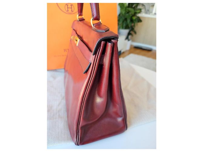 Hermès Kelly 32 Vintage Handtasche 1965 Rot / Braun authentisch Dunkelbraun - Ansicht 3