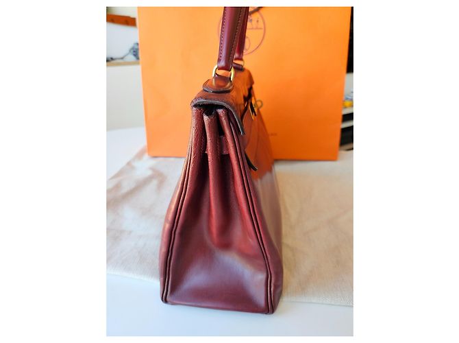 Hermès Kelly 32 Vintage Handtasche 1965 Rot / Braun authentisch Dunkelbraun - Ansicht 4