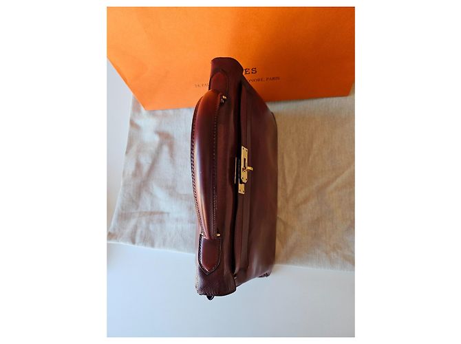 Hermès Kelly 32 Vintage Handtasche 1965 Rot / Braun authentisch Dunkelbraun - Ansicht 5