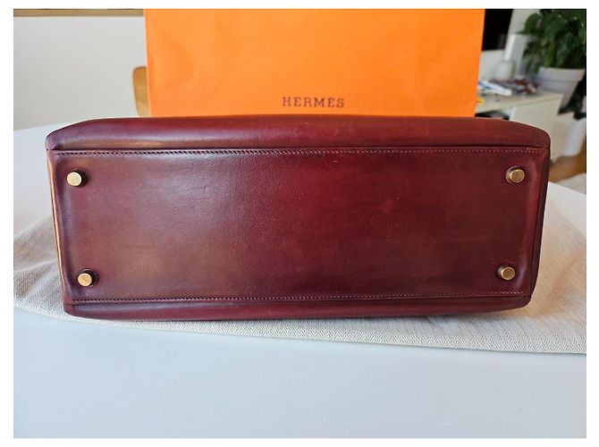 Hermès Kelly 32 Vintage Handtasche 1965 Rot / Braun authentisch Dunkelbraun - Ansicht 6