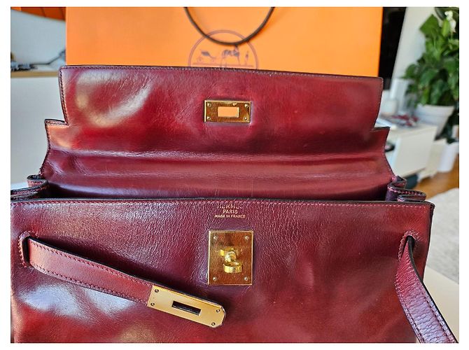 Hermès Kelly 32 Vintage Handtasche 1965 Rot / Braun authentisch Dunkelbraun - Ansicht 7