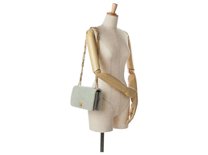 Chanel Gris Acolchado de Piel de Oveja con Cadena Castaño - vista 8