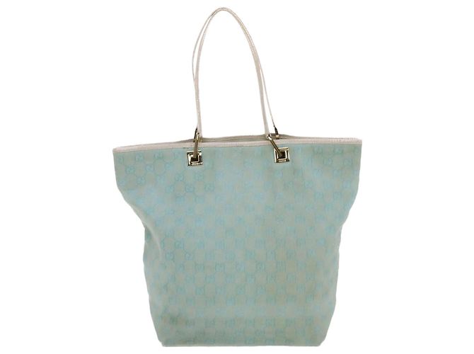 GUCCI GG Canvas Tote Bag Hellblau Weiß Auth 50181 - Ansicht 4