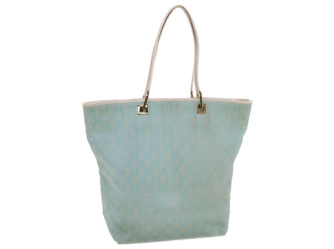 GUCCI GG Canvas Tote Bag Hellblau Weiß Auth 50181 - Ansicht 6