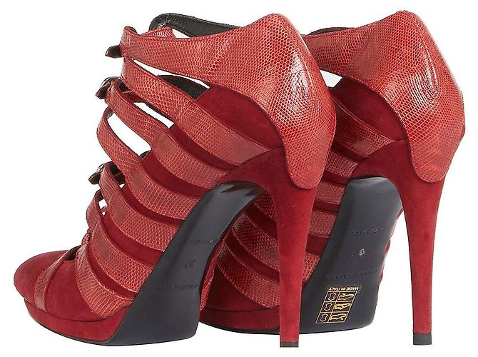 Balenciaga Pumps in suede e pelle con più cinturini Rosso - vista 2