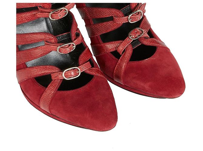 Balenciaga Pumps in suede e pelle con più cinturini Rosso - vista 3