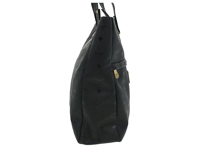 Bolsa de Ombro MCM Vicetos Logogram em Couro PVC Preto Auth ti758 - vista 4
