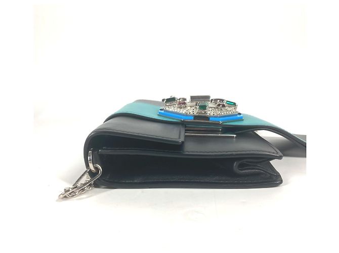 Clutch in pelle Prada 1BD067 Nero Verde - vista 4