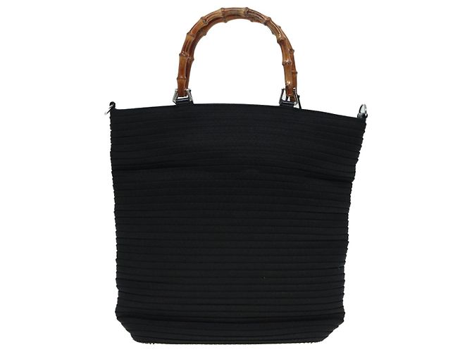 Bolsa de Ombro GUCCI Bamboo Nylon 2way Preta 002 1998 0441 Auth ti2050 Preto - vista 2