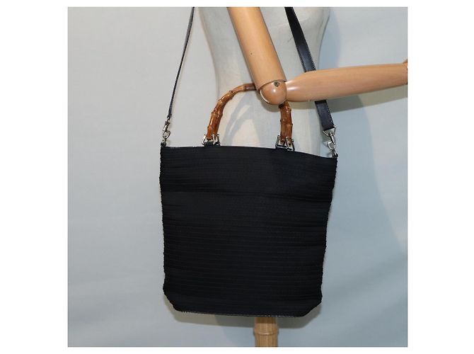 Bolsa de Ombro GUCCI Bamboo Nylon 2way Preta 002 1998 0441 Auth ti2050 Preto - vista 24