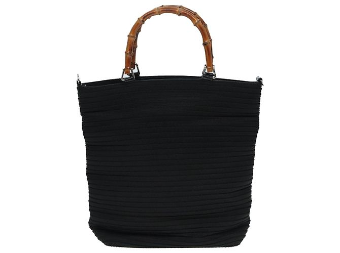Bolsa de Ombro GUCCI Bamboo Nylon 2way Preta 002 1998 0441 Auth ti2050 Preto - vista 3