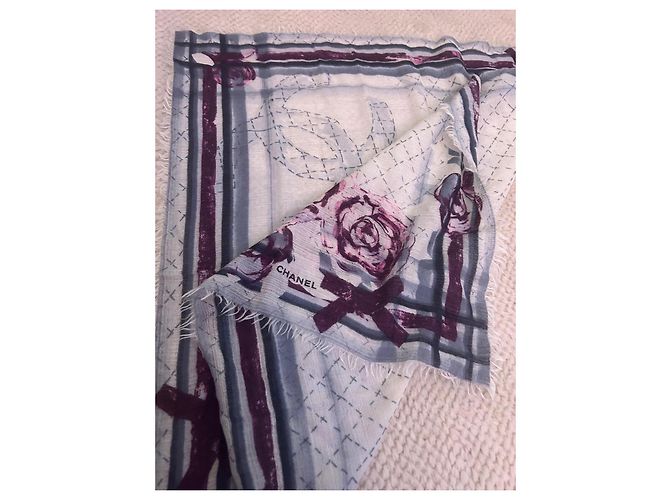 Cambon Sciarpa Chanel Quadrato Stampato CC in Seta e Cashmere Rosa - vista 4