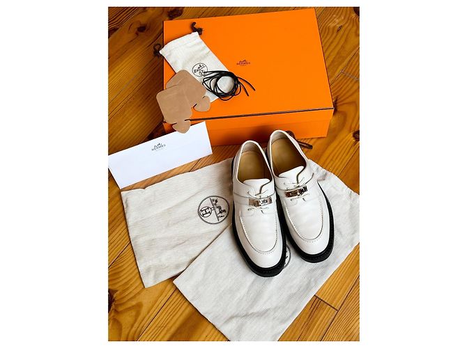Hermès Mocassins derby Hermes First Blanc Beige Écru - vue 12