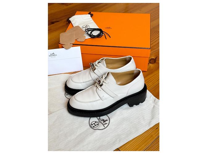 Hermès Mocassins derby Hermes First Blanc Beige Écru - vue 3