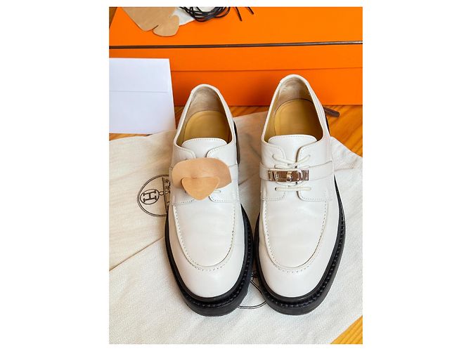 Hermès Mocassins derby Hermes First Blanc Beige Écru - vue 5
